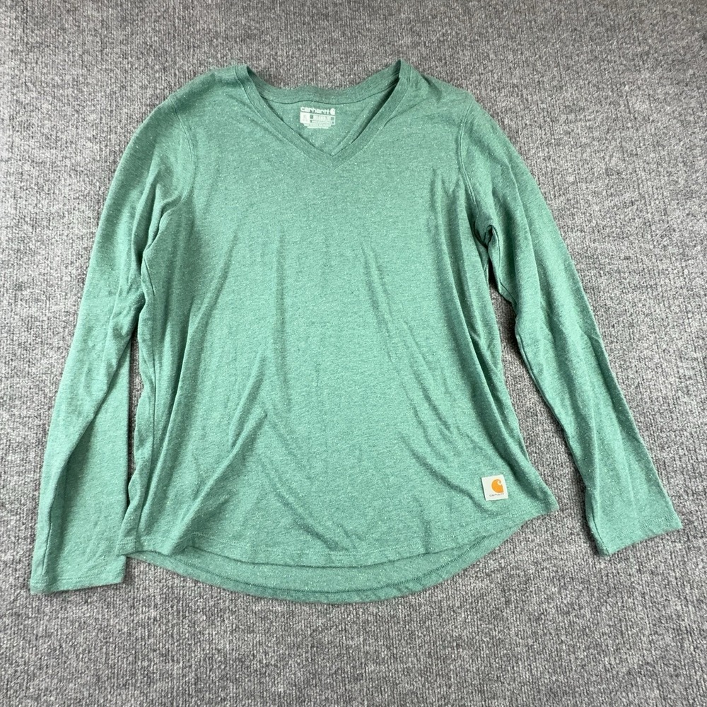 Carhartt Womens XL Green Relaxed Fit V Neck Long Sleeve T-Shirt TK4407-W